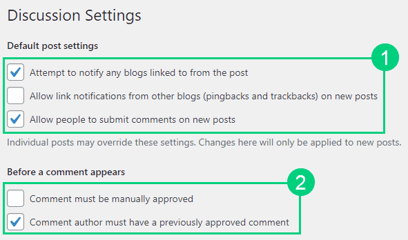 Wordpress Discussion Settings