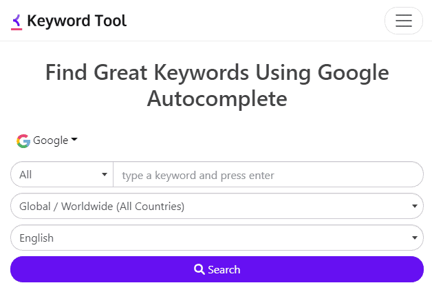 Keywordtool.io Homepage