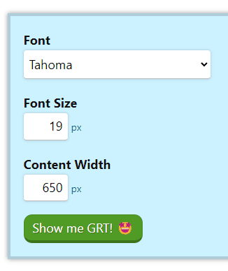 Grt Calculator Inputs