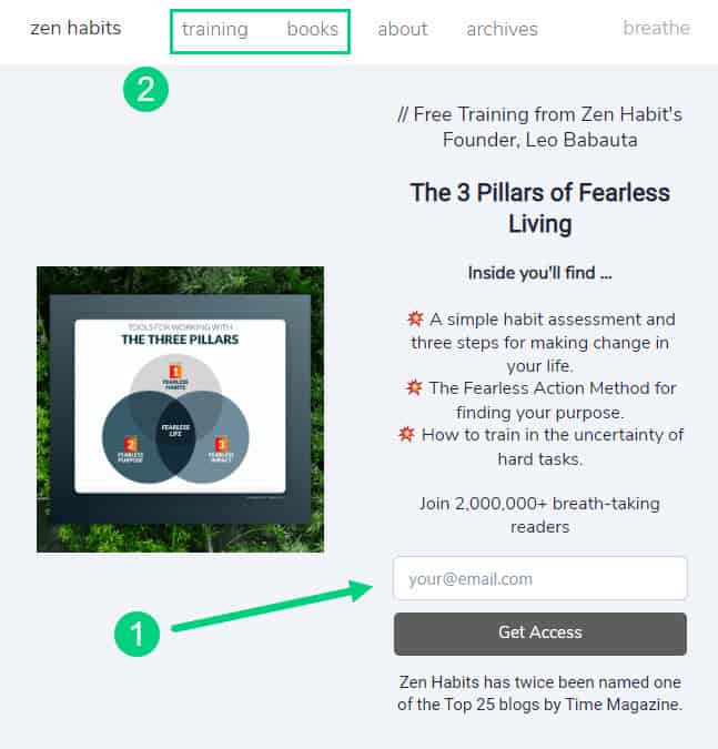 Zen Habits Optin Form And Courses In Menu