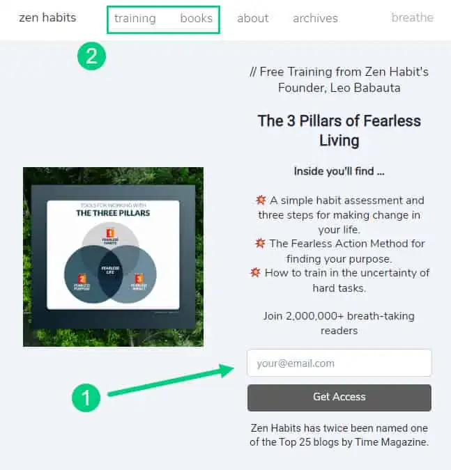 Zen Habits Optin Form And Courses In Menu