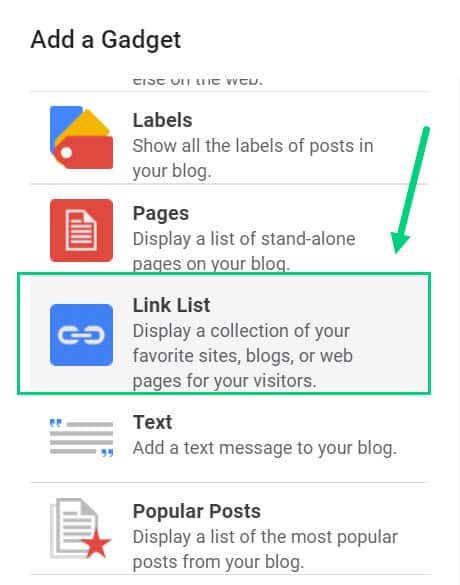 Link List Gadget In Blogger