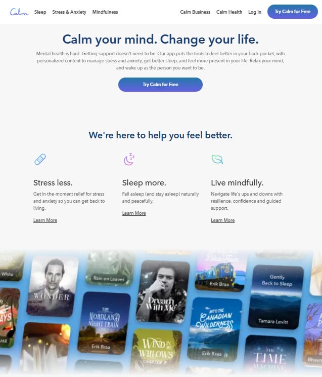 Calm Meditation App Website