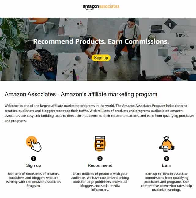 Amazon Associates Affiliate Program Landing Page