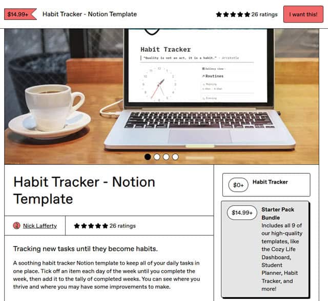 Habit Tracker Notion Template Gumroad Digital Product