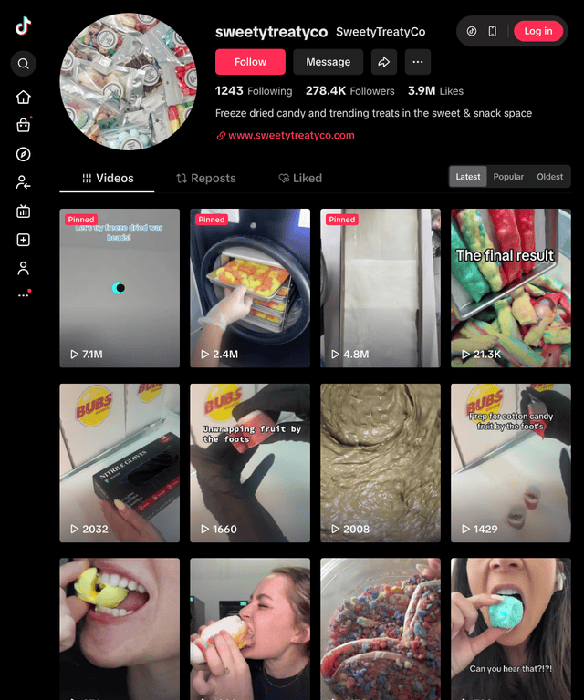 sweetytreatyco creator led validation tiktok demo small batch treats social proof